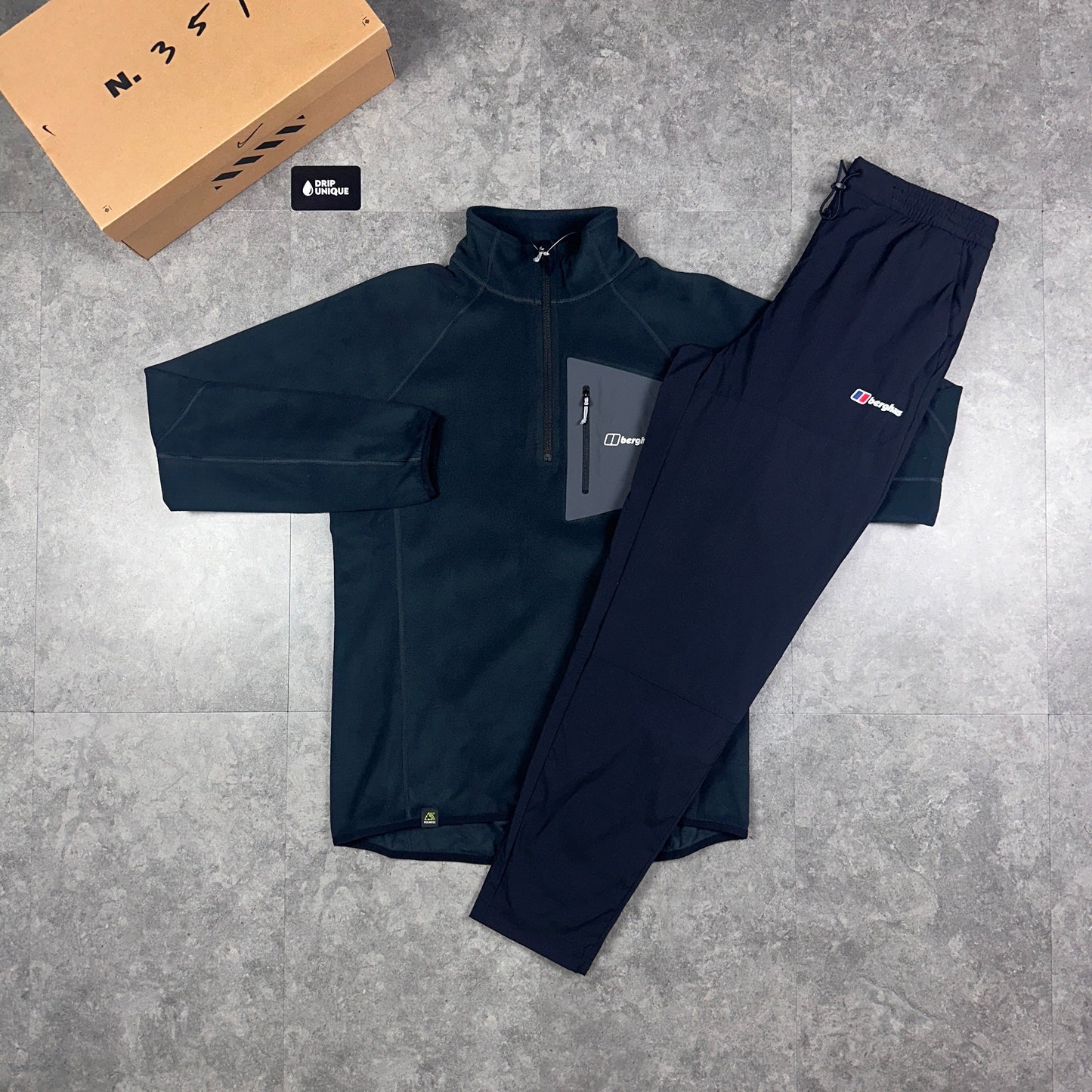 Berghaus Tathwell Fleece 1/4 Zip Black & Black Theran Plus Pants Set