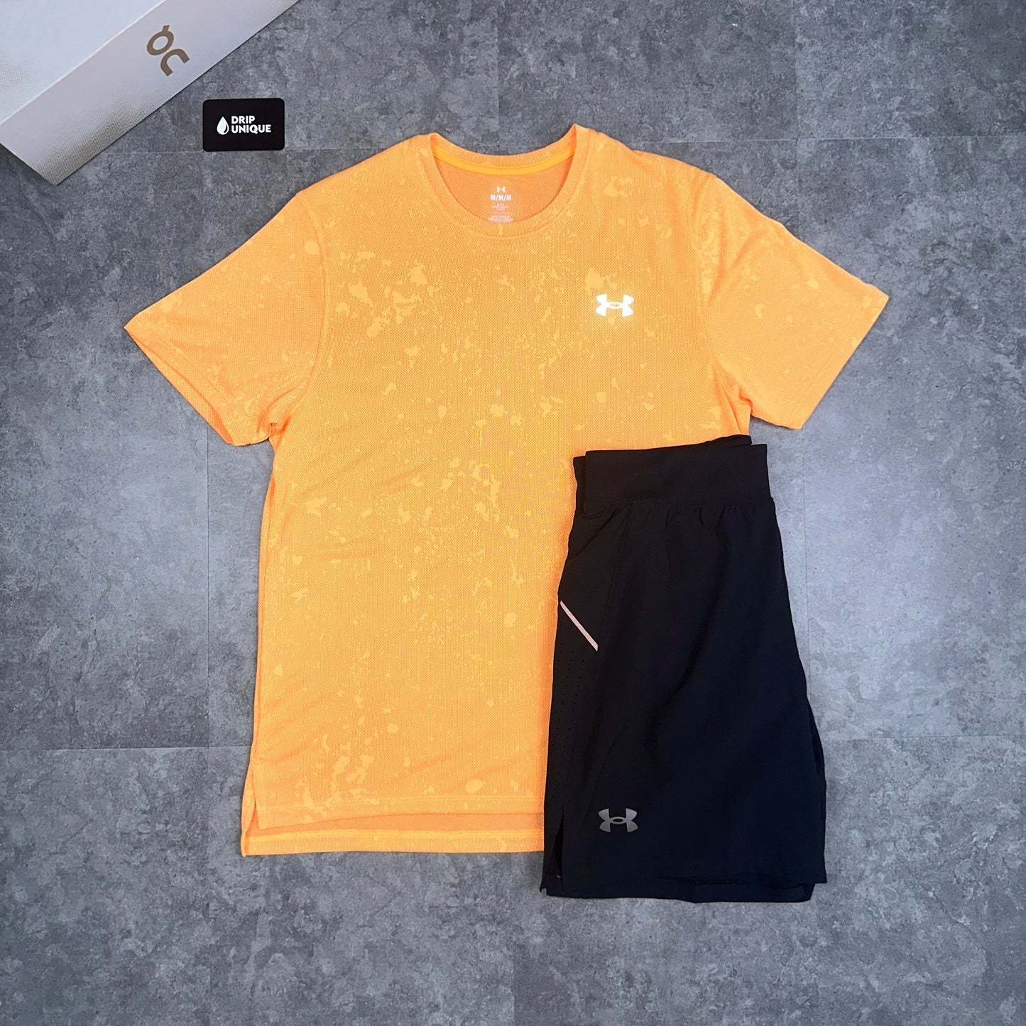 Under Armour Splash T-Shirt Orange & Launch Speedpocket Shorts Set