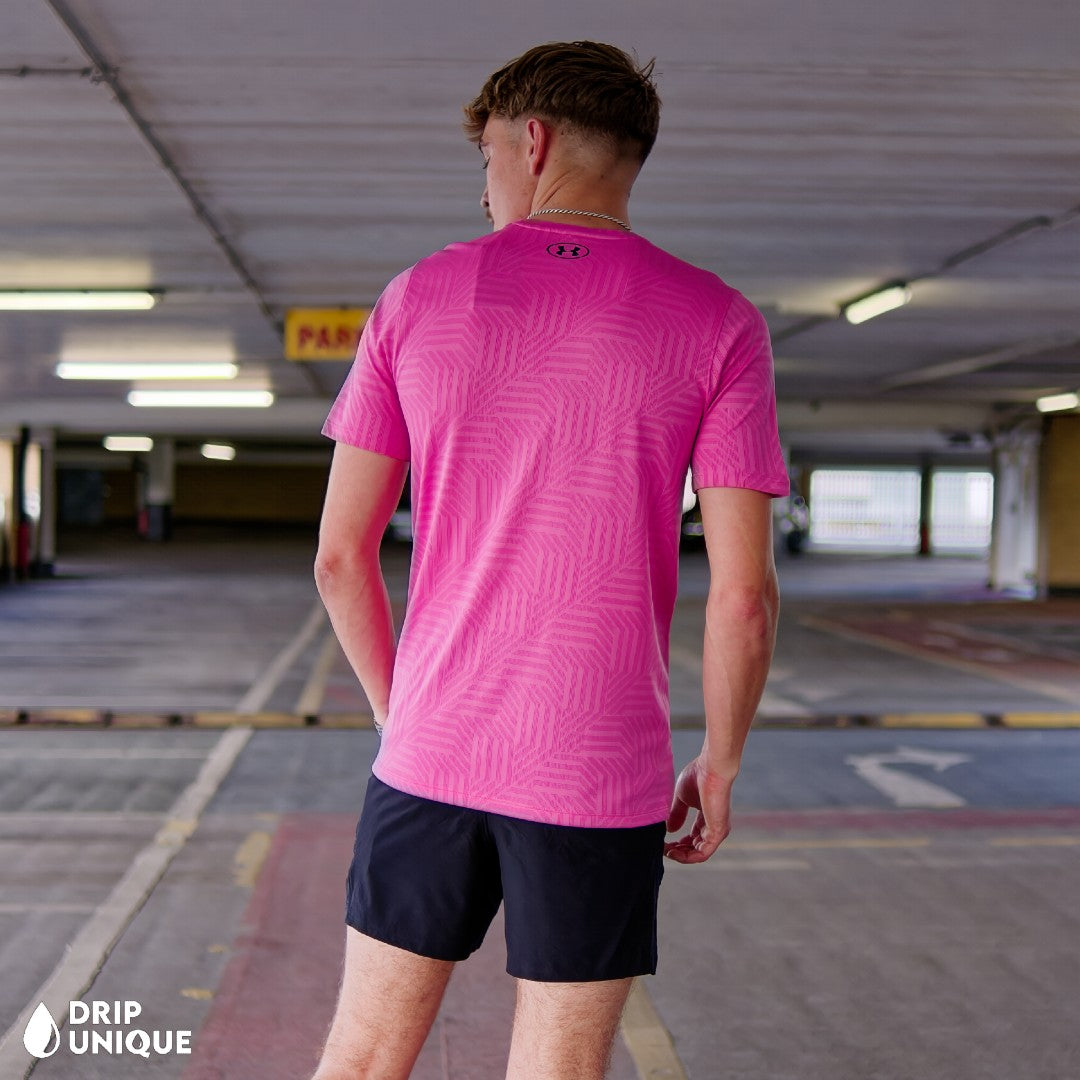 Under Armour Geo Tessa Vent T-Shirt Pink & Launch Speedpocket Shorts Set
