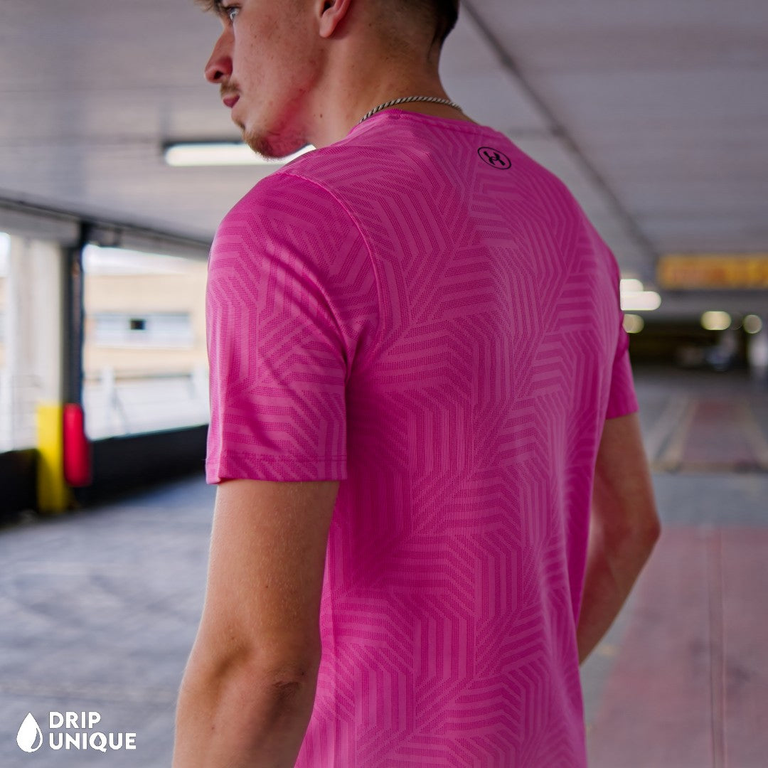 Under Armour Geo Tessa Vent T-Shirt Pink & Launch Speedpocket Shorts Set