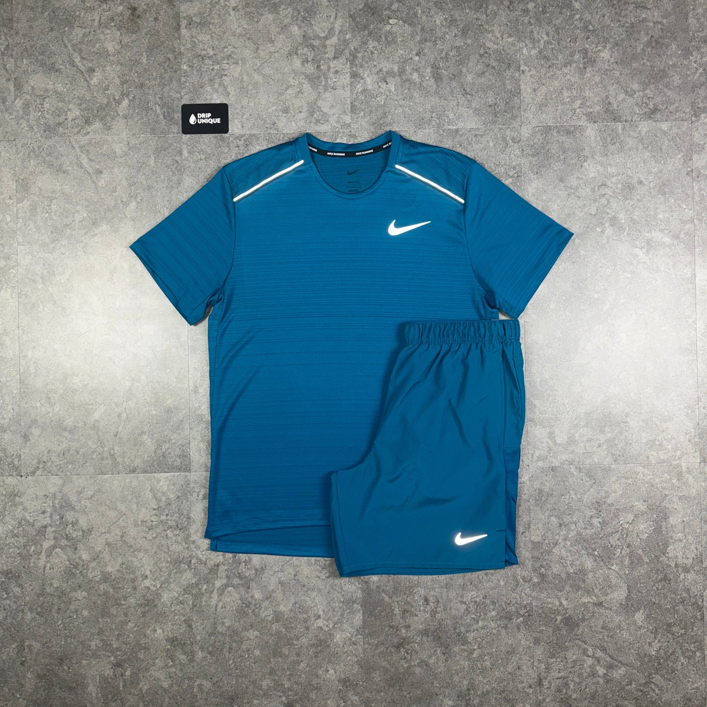 Nike Miler T-Shirt Green Abyss & Green Abyss Challenger Shorts Set