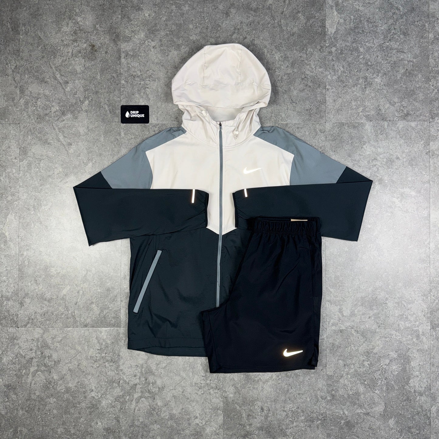 Nike UV Windrunner Jacket Light Bone & Black Challenger Shorts Set