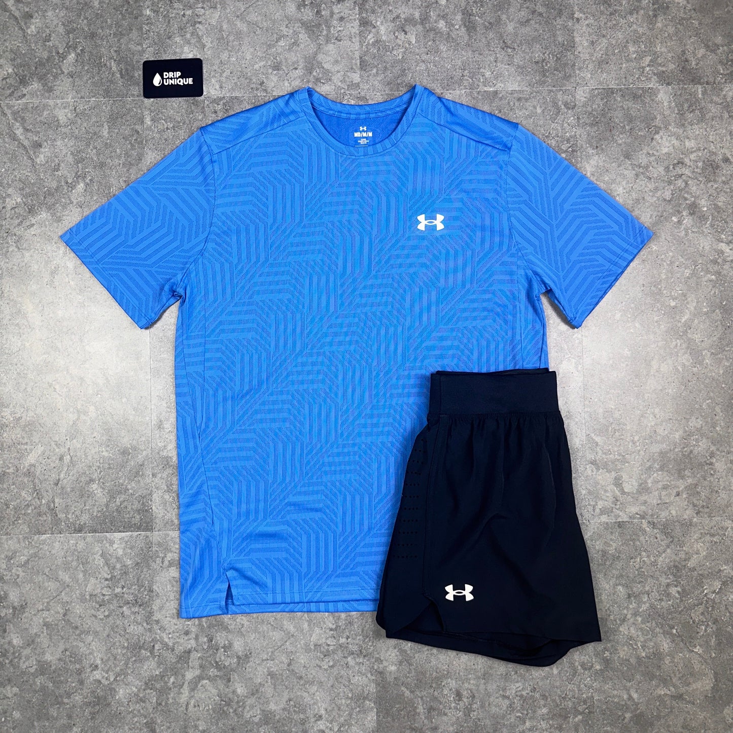 Under Armour Geo Tessa Vent T-Shirt Blue & Launch Speedpocket Shorts Set