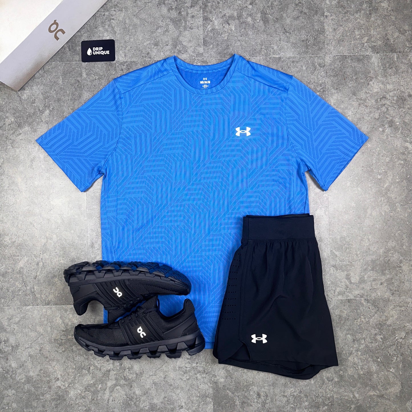 Under Armour Geo Tessa Vent T-Shirt Blue & Launch Speedpocket Shorts Set