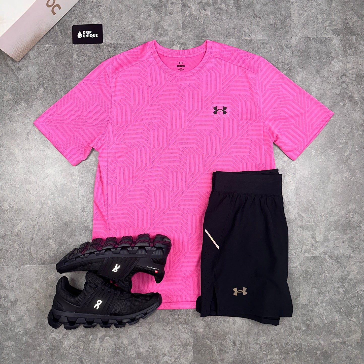 Under Armour Geo Tessa Vent T-Shirt Pink & Launch Speedpocket Shorts Set