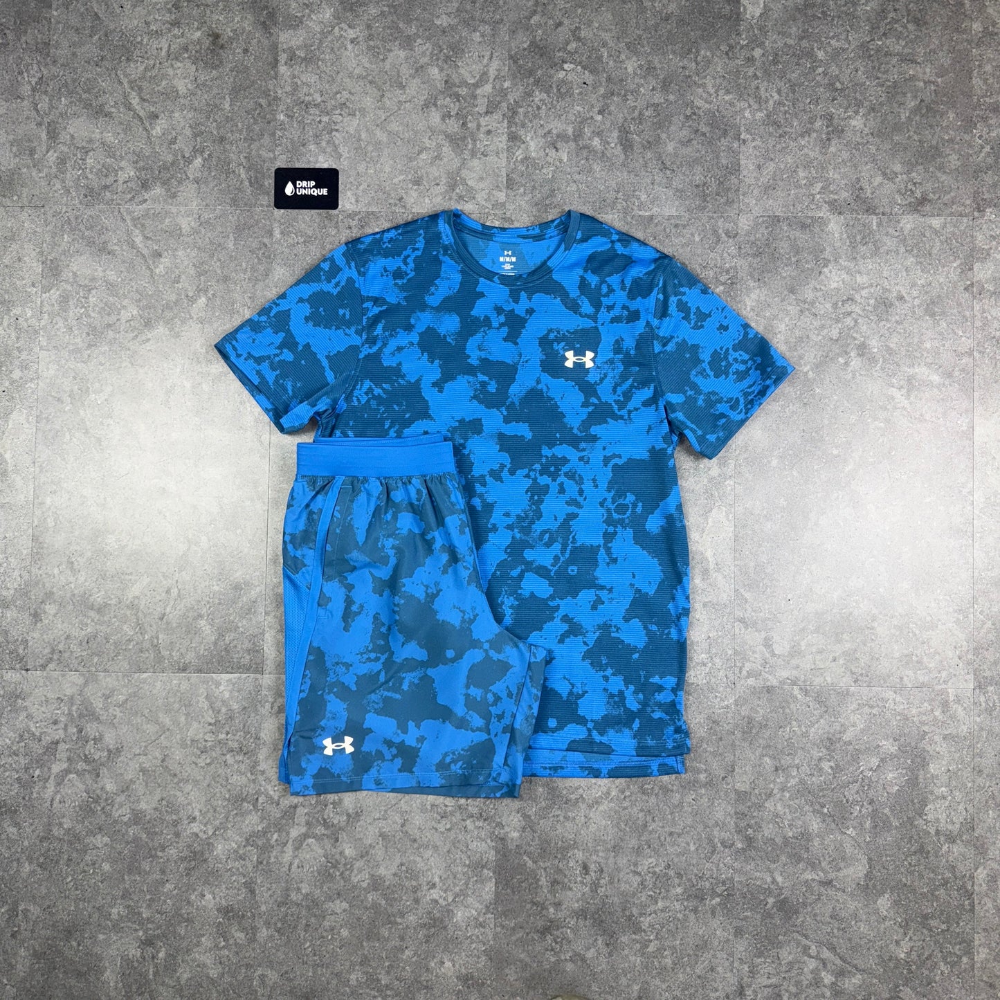 Under Armour Launch Printed T-Shirt Blue & Launch Speedpocket Shorts Set