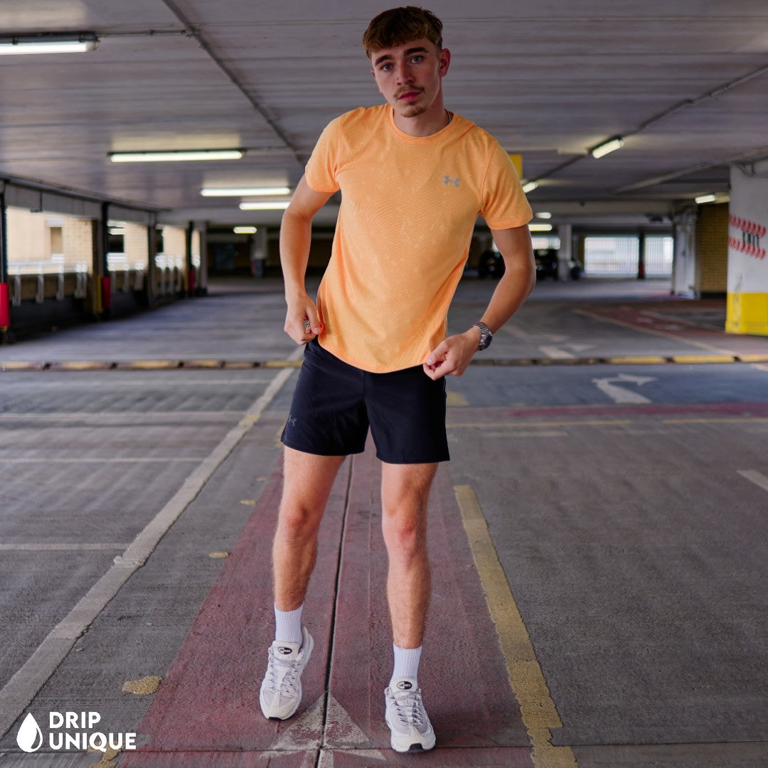 Under Armour Splash T-Shirt Orange & Launch Speedpocket Shorts Set