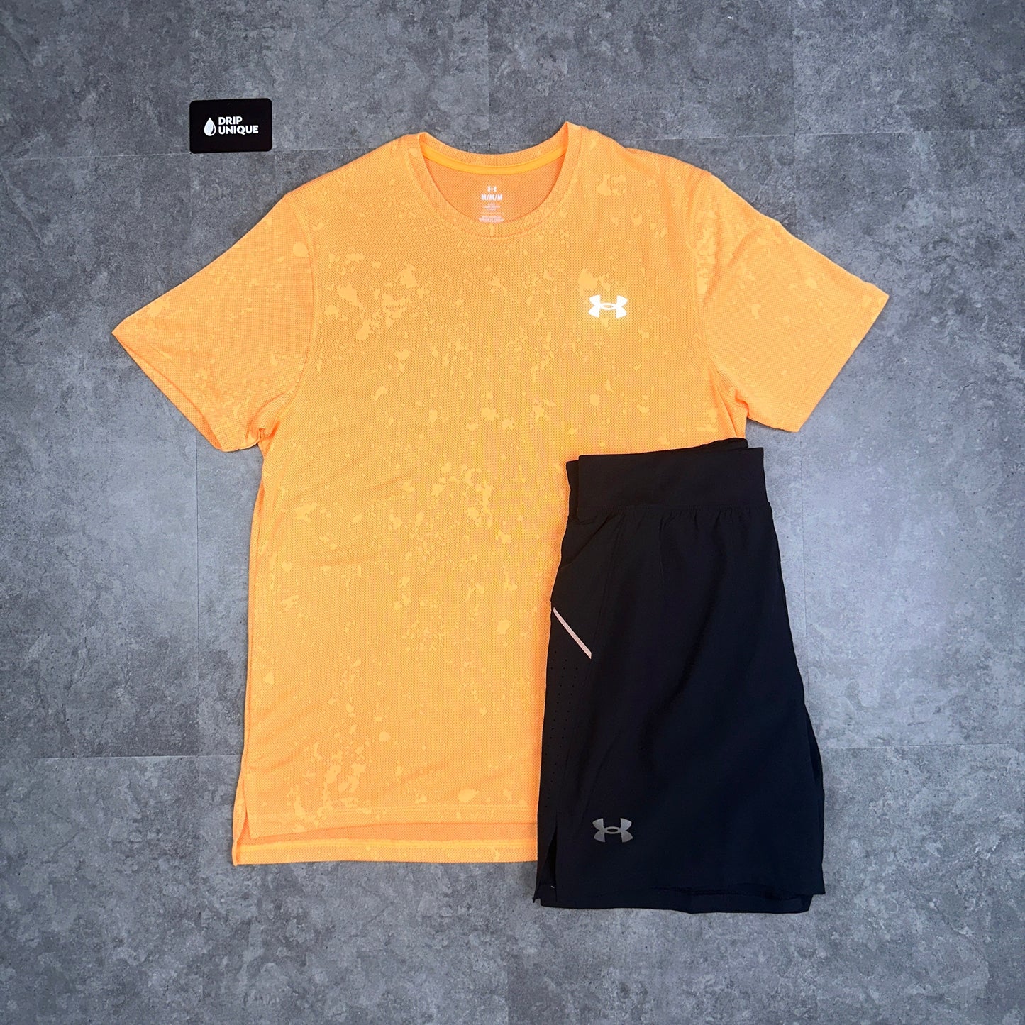Under Armour Splash T-Shirt Orange & Launch Speedpocket Shorts Set