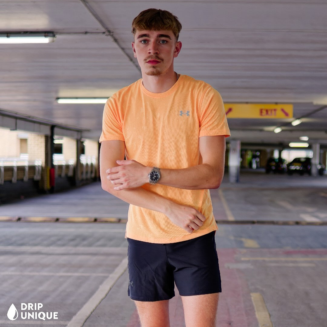 Under Armour Splash T-Shirt Orange & Launch Speedpocket Shorts Set