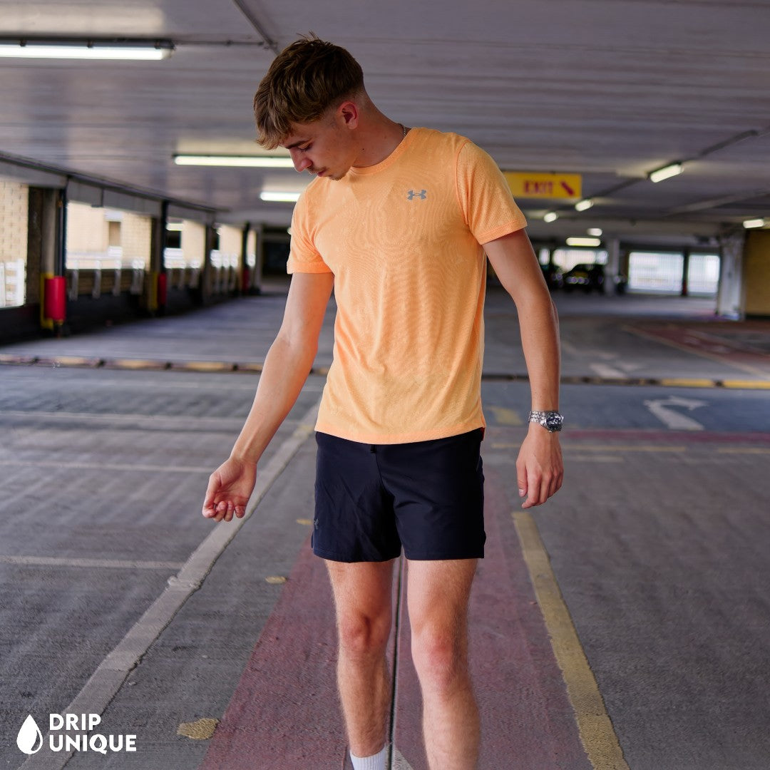 Under Armour Splash T-Shirt Orange & Launch Speedpocket Shorts Set