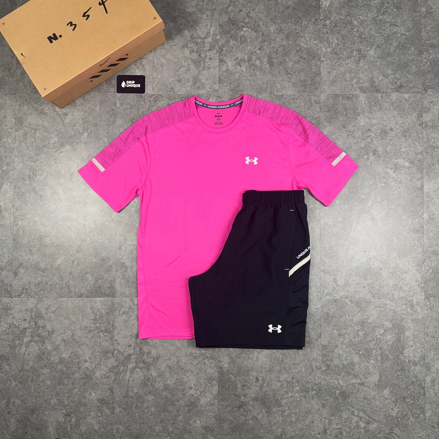 Under Armour Tech Utility T-Shirt Hot Pink & Black Tech Utility Shorts Set