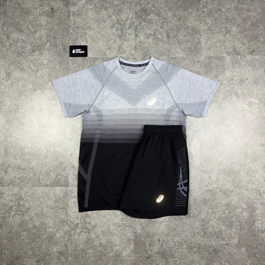 Asics Seamless Performance T-Shirt Black / Grey & Black Icon Shorts Set
