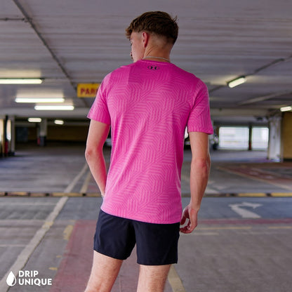 Under Armour Geo Tessa Vent T-Shirt Pink & Launch Speedpocket Shorts Set