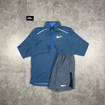 Nike Element 3.0 1/4 Zip Top Obsidian & Obsidian Challenger Shorts Set
