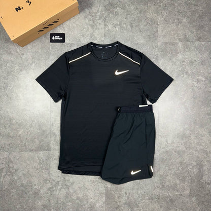Nike Miler T-Shirt Black & Black Flex Stride Shorts Set