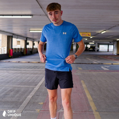 Under Armour Geo Tessa Vent T-Shirt Blue & Launch Speedpocket Shorts Set
