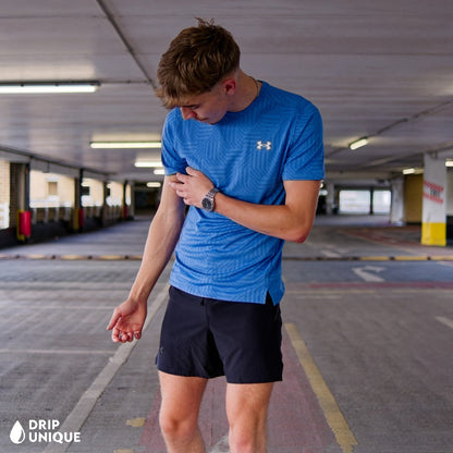 Under Armour Geo Tessa Vent T-Shirt Blue & Launch Speedpocket Shorts Set
