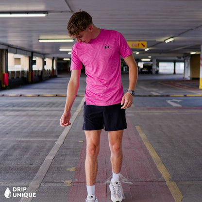 Under Armour Geo Tessa Vent T-Shirt Pink & Launch Speedpocket Shorts Set