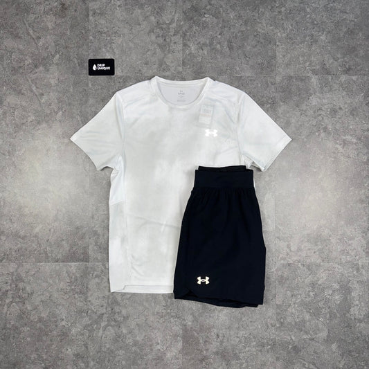 Under Armour Speed Stride T-Shirt White & Launch Speedpocket Shorts Set