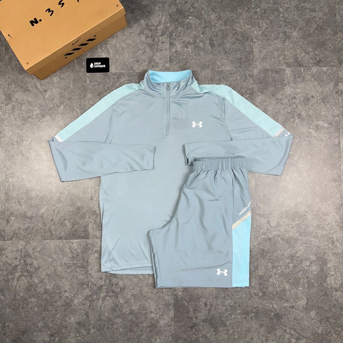 Under Armour Tech Utility 1/4 Zip Baby Blue & Blue Tech Utility Shorts Set