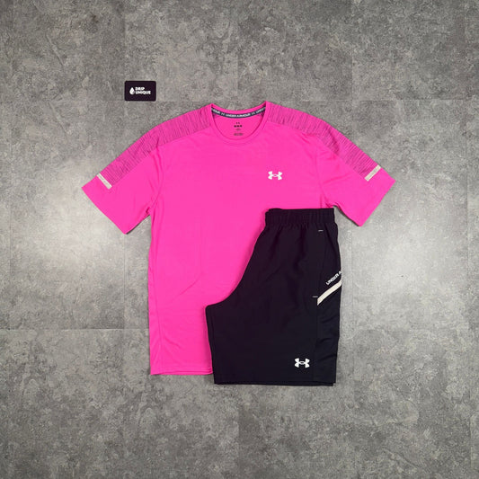 Under Armour Tech Utility T-Shirt Hot Pink & Black Tech Utility Shorts Set