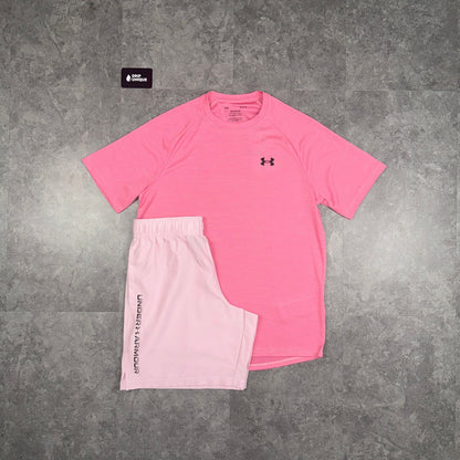 Under Armour Woven T-Shirt Pink & Pink Woven Shorts Set