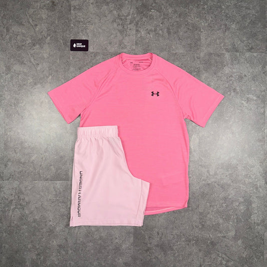 Under Armour Woven T-Shirt Pink & Pink Woven Shorts Set